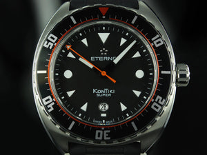 Eterna Super KonTiki Automatik Uhr, SW 200-1, Schwarz, Kautschukband