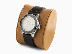 Eterna KonTiki Quartz Uhr, ETA Quartz 956.412, 36mm, Lederband, Schwarz