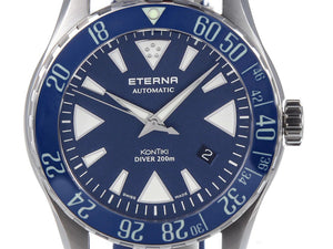 Eterna KonTiki Diver Gent Automatik Uhr, SW 200, 44mm, Silikoneband, Blau