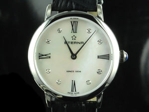 Eterna Eternity Lady Quartz Uhr, ETA 956.412, 32mm, Weiss, Lederband