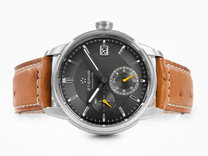 Eterna Adventic GMT Manufacture Automatik Uhr, Eterna 3914A, Lederband, Grau