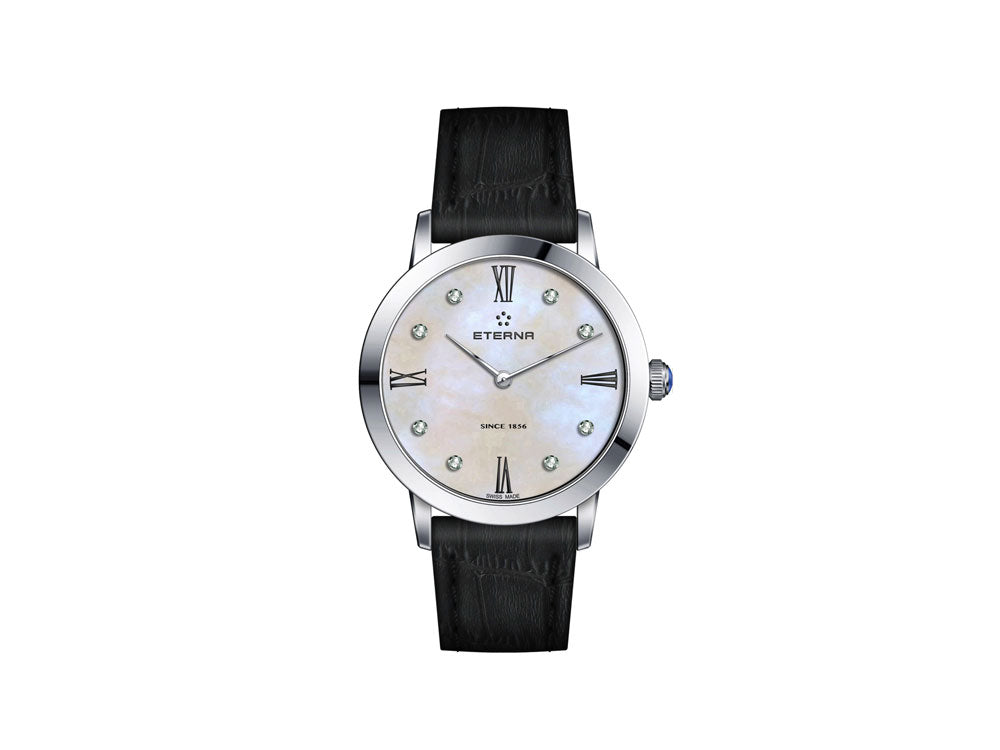 Eterna Eternity Lady Quartz Uhr, ETA 956.412, 32mm, Weiss, Lederband