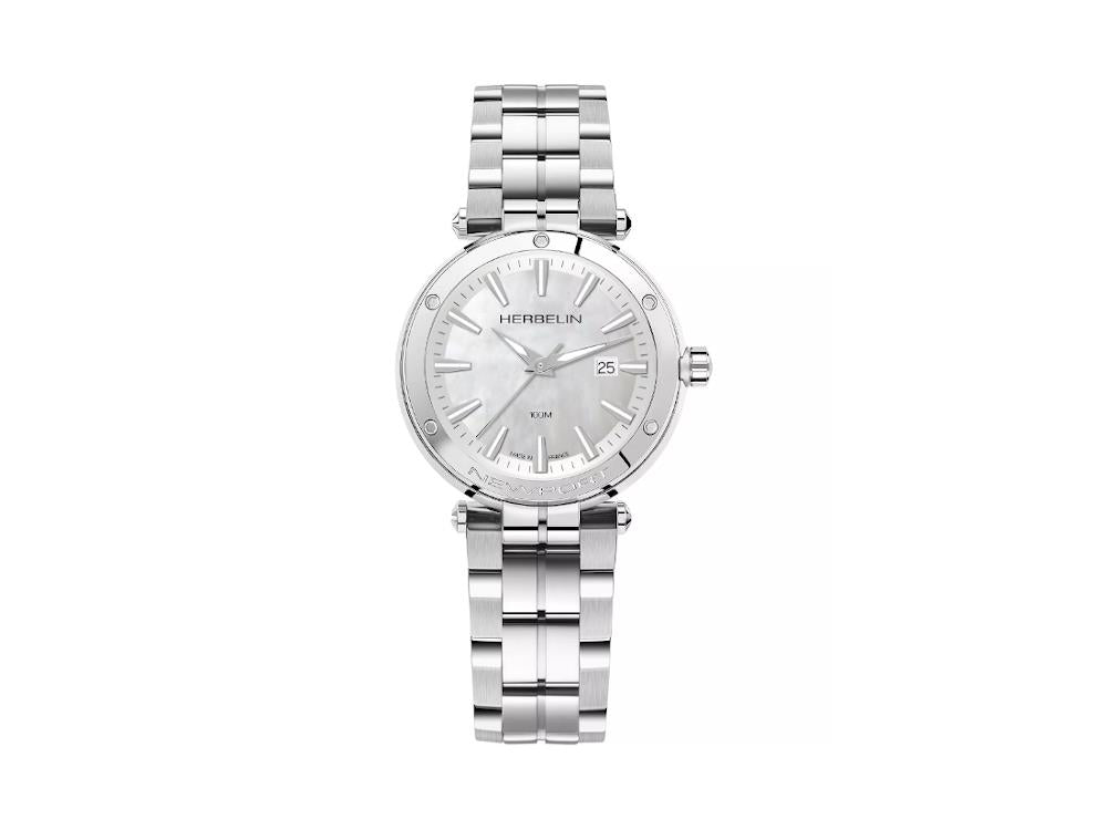 Herbelin Newport Quartz Uhr, Perlweiss, 35 mm, Stahlband, 14288B19