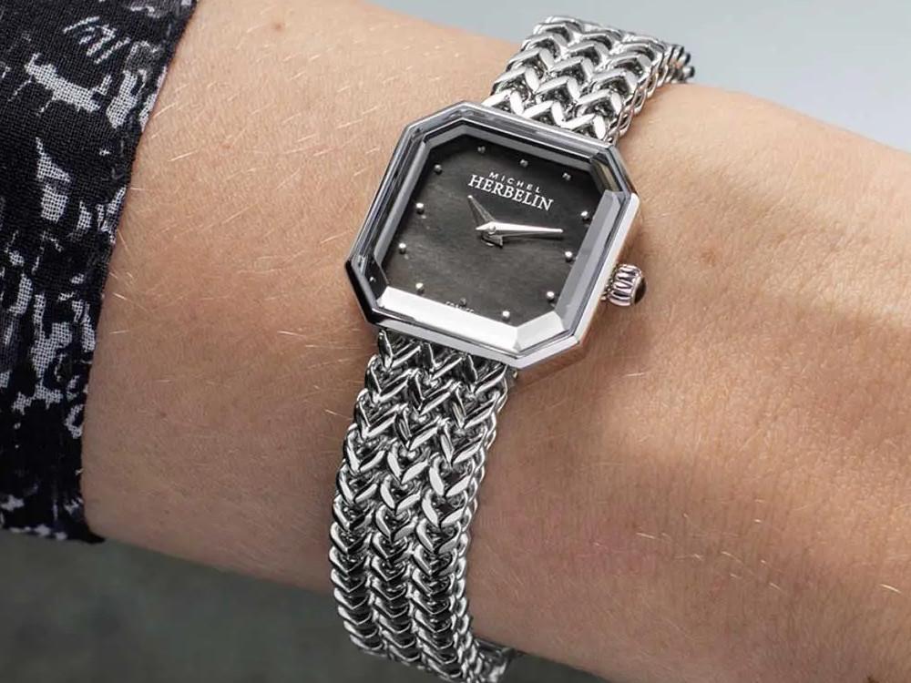 Herbelin Octogone Quartz Uhr, Edelstahl 316L , Schwarz, 22 mm, 17436B49