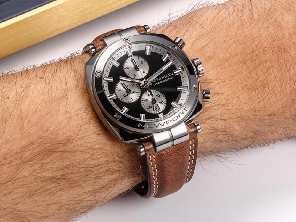 Herbelin Newport Quartz Uhr, Schwarz, 42 mm, Chronograph, 35664AP24BR