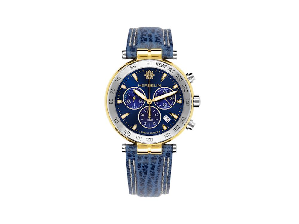 Herbelin Newport Quartz Uhr, PVD Gold, Blau, 40 mm, Chronograph, 37654T35
