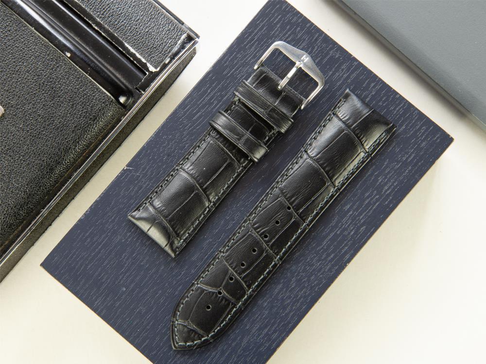 Hirsch Leder mit Prägedruck Band, Kalbsleder, Schwarz, 24 mm, 01028050-2-24