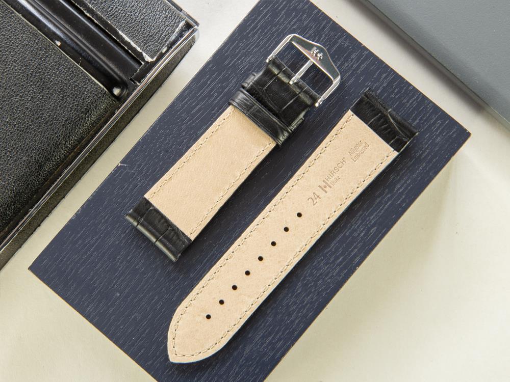 Hirsch Leder mit Prägedruck Band, Kalbsleder, Schwarz, 24 mm, 01028050-2-24