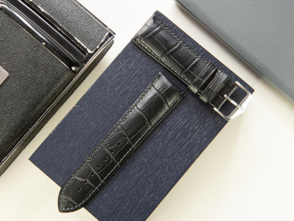 Hirsch Leder mit Prägedruck Band, Kalbsleder, Schwarz, 24 mm, 01028050-2-24