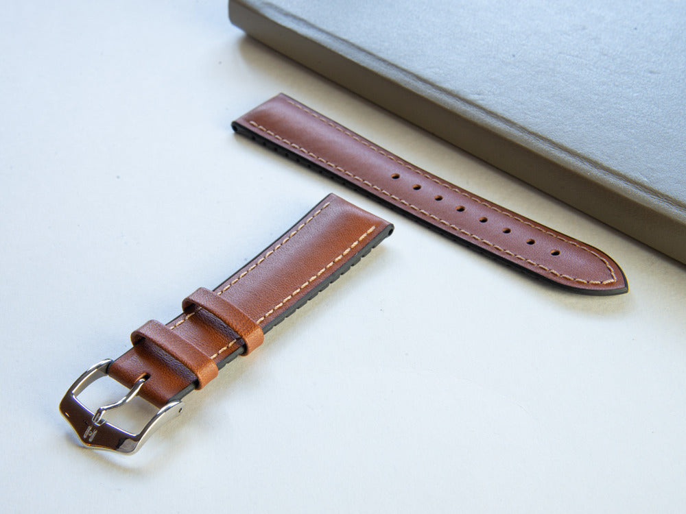 Hirsch Heavy Calf Kalbsleder Band, Braun, Weiss, 22 mm, 01475010-2-22