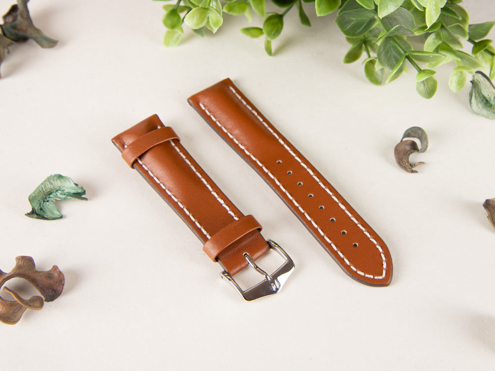 Hirsch Heavy Calf Kalbsleder Band, Goldbraun, Weiss, 22 mm, 01475070-2-22