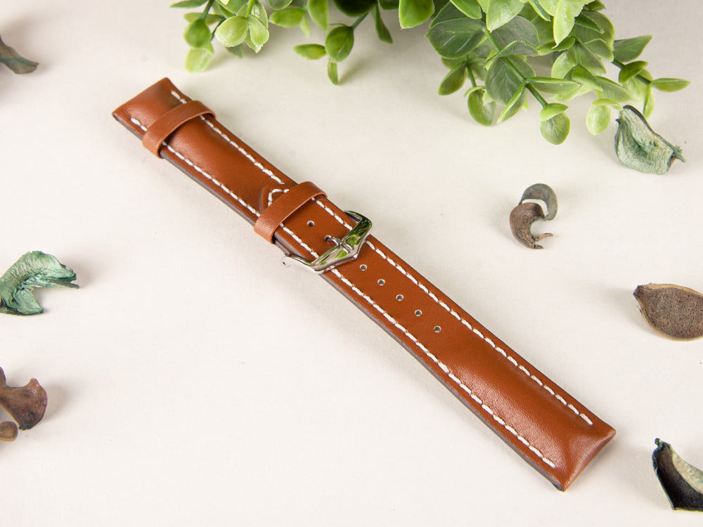 Hirsch Heavy Calf Kalbsleder Band, Goldbraun, Weiss, 22 mm, 01475070-2-22