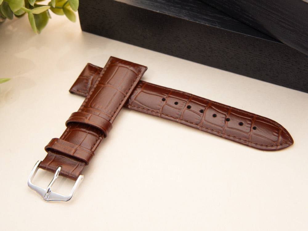 Hirsch Louisianalook Leder mit Prägedruck Band, Braun, 22 mm, 03427010-2-22