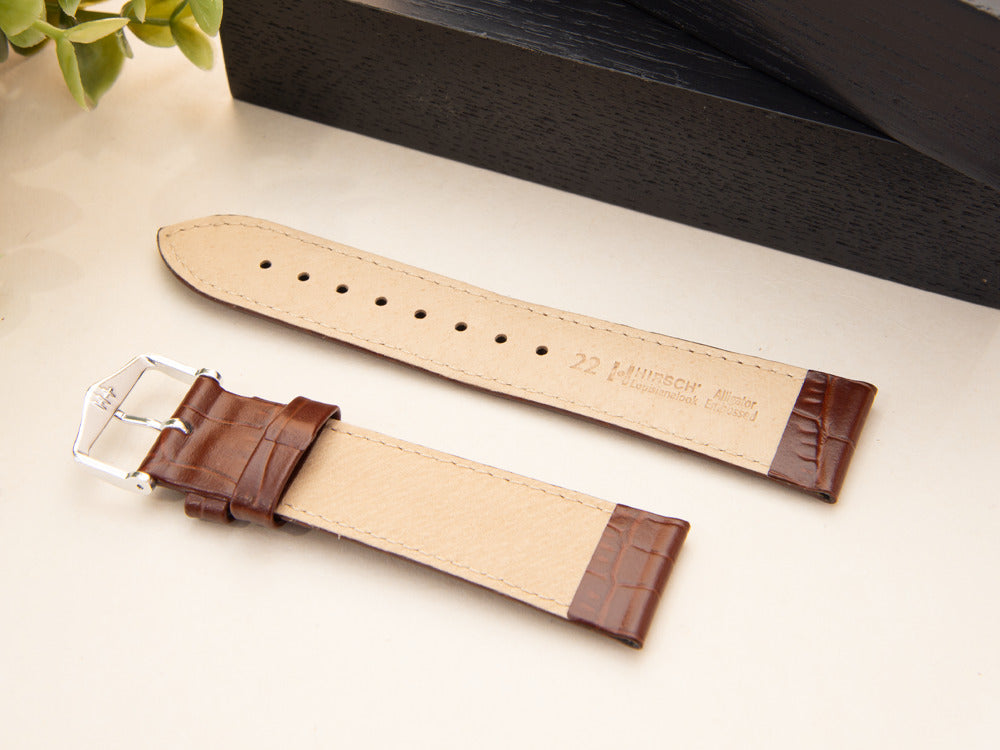 Hirsch Louisianalook Leder mit Prägedruck Band, Braun, 22 mm, 03427010-2-22