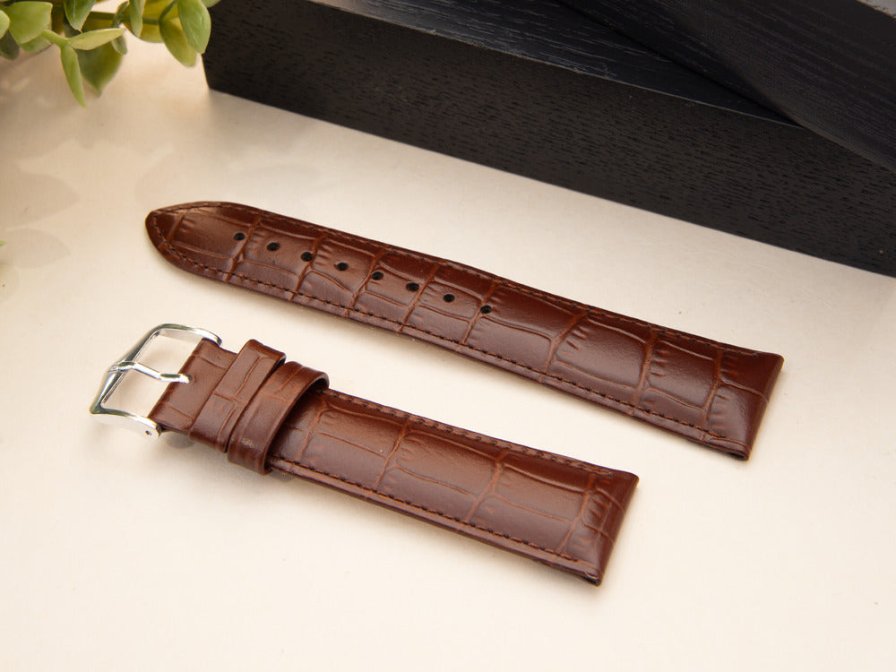 Hirsch Louisianalook Leder mit Prägedruck Band, Braun, 22 mm, 03427010-2-22