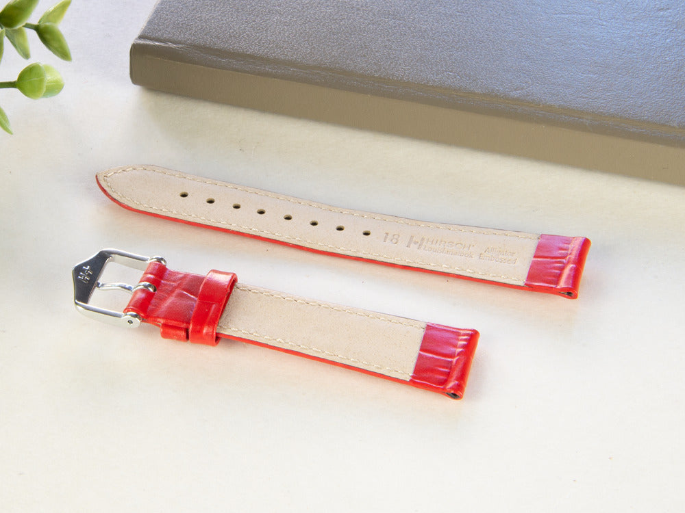 Hirsch Louisianalook Leder mit Prägedruck Band, Rot, 18 mm, 03427120-2-18