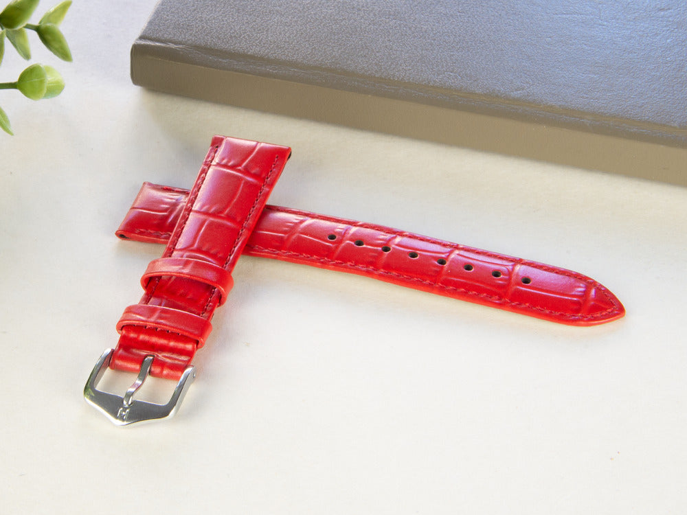 Hirsch Louisianalook Leder mit Prägedruck Band, Rot, 18 mm, 03427120-2-18