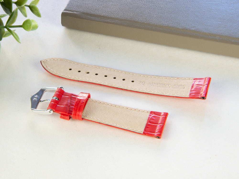 Hirsch Louisianalook Leder mit Prägedruck Band, Rot, 20 mm, 03427120-2-20
