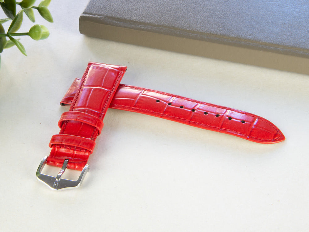 Hirsch Louisianalook Leder mit Prägedruck Band, Rot, 20 mm, 03427120-2-20