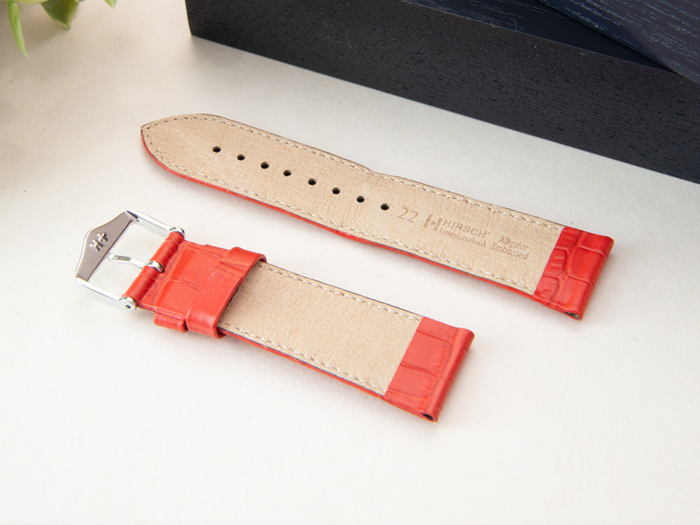 Hirsch Louisianalook Leder mit Prägedruck Band, Leder, Rot, 22 mm, 03427120-2-22