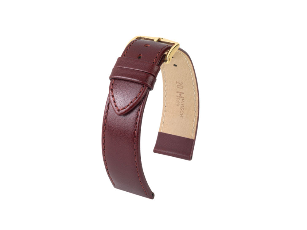 Hirsch Osiris Leder Band, Bordeaux, 20 mm, L (200 mm) , PVD gold, 03475060-1-20