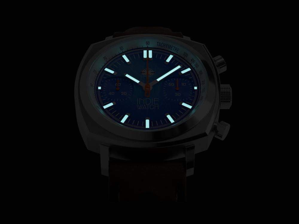 Indie Watch Strum Quartz Uhr, Blau, 42 mm, Chronograph, 521K