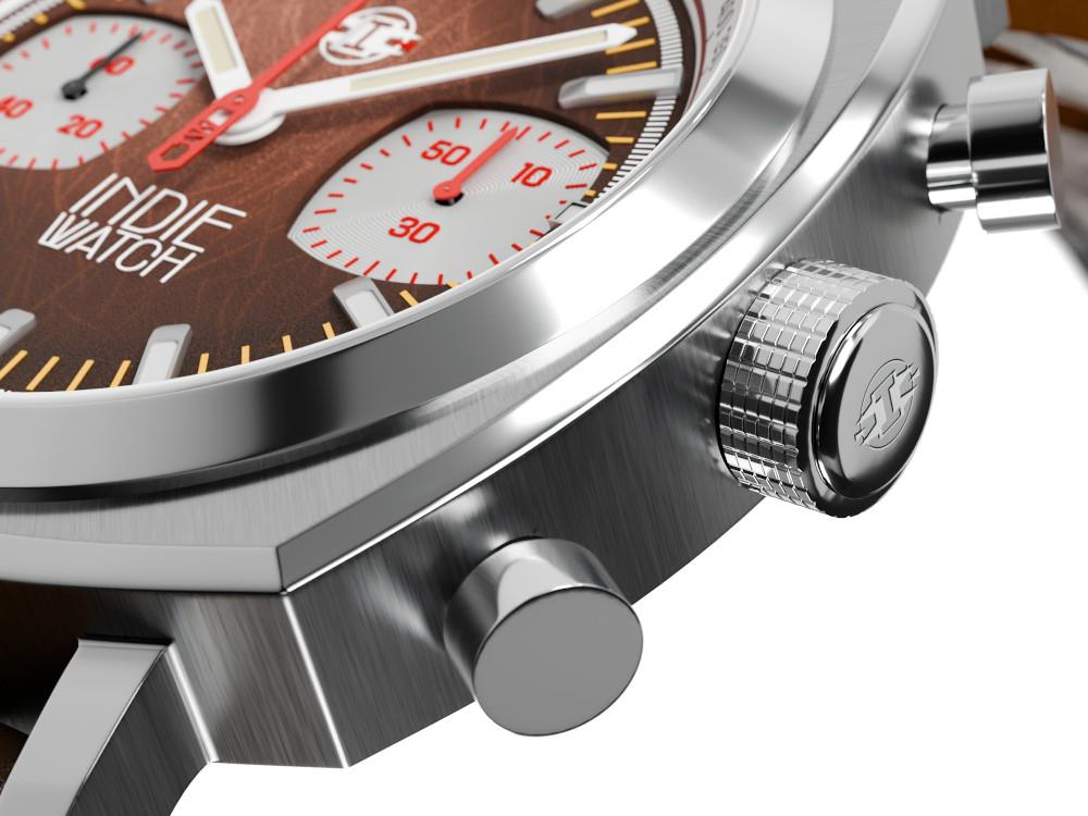 Indie Watch Strum Quartz Uhr, Braun, 42 mm, Chronograph, 521S