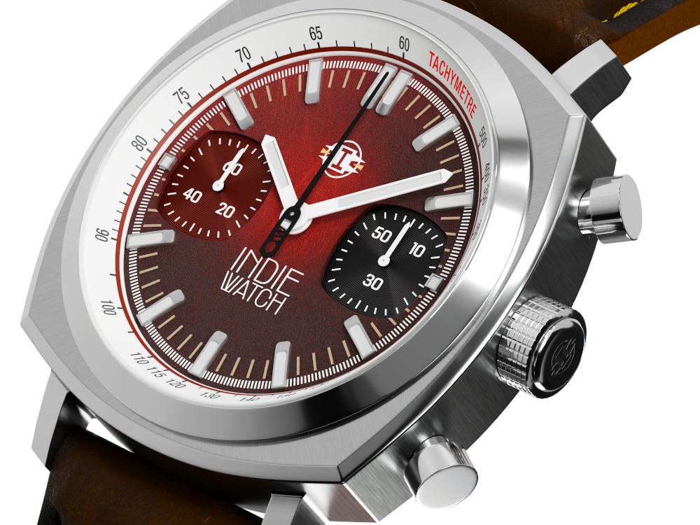 Indie Watch Strum Quartz Uhr, Rot, 42 mm, Chronograph, 521T