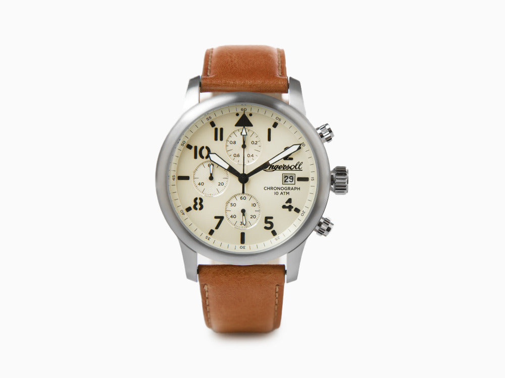 Ingersoll 1892 Hatton Automatik Uhr, 46 mm, Beige, Lederband, I01501