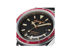 Ingersoll Scovill Automatik Uhr, Edelstahl 316L, Schwarz, Rote Lünette, I05003