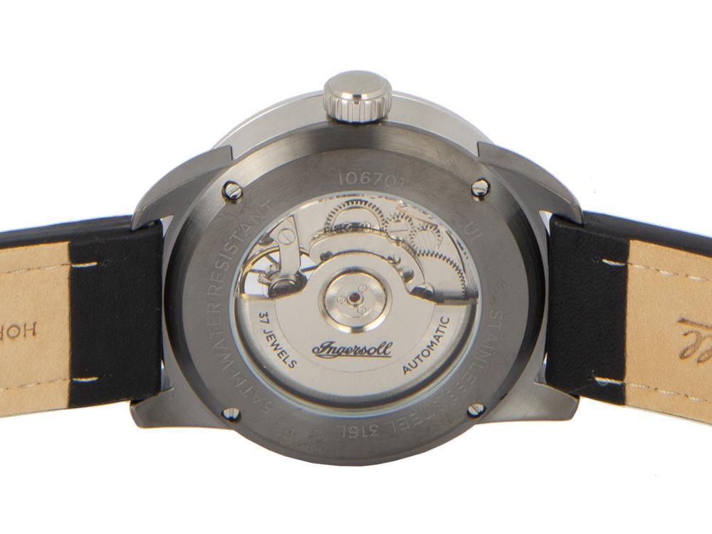 Ingersoll Triumph Automatik Uhr, 44 mm, PVD Gun Metal, Silber, Lederband, I06701