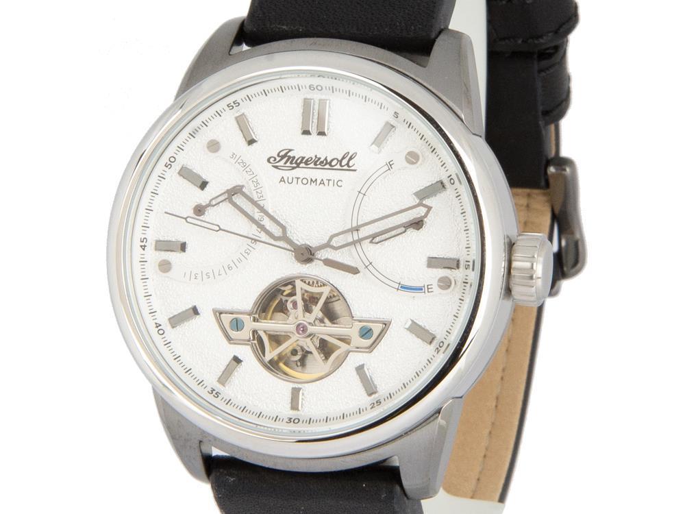 Ingersoll Triumph Automatik Uhr, 44 mm, PVD Gun Metal, Silber, Lederband, I06701