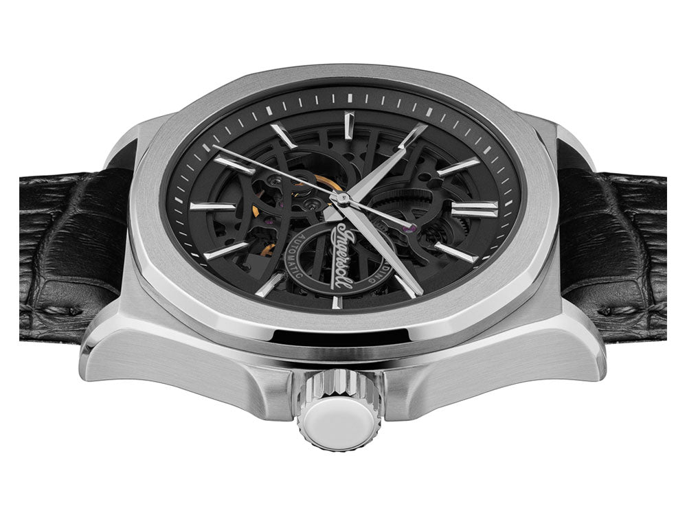Ingersoll Orville Automatik Uhr, 46 mm, Schwarz, Lederband, I09302