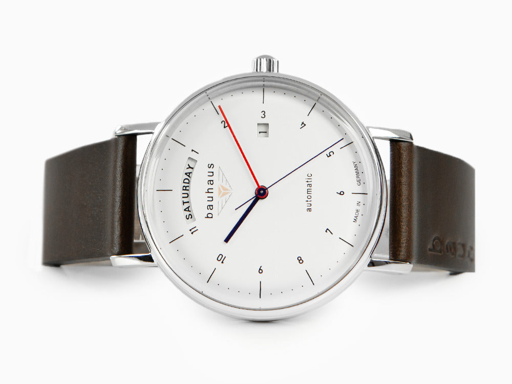 Bauhaus Automatik Uhr, Weiss, 41 mm, Tag und Datum, 2162-1