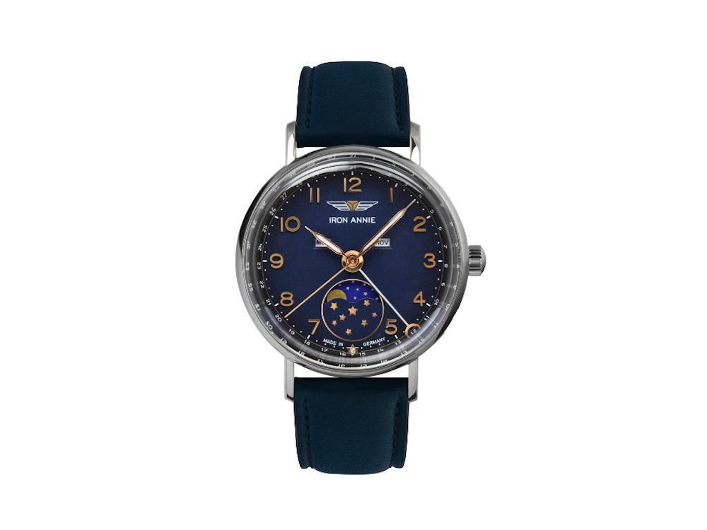 Iron Annie Amazonas Impression Moonphase Quartz Uhr, Blau, 36 mm 