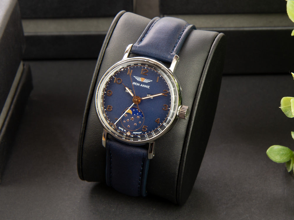 Iron Annie Amazonas Impression Moonphase Quartz Uhr, Blau, 36 mm 