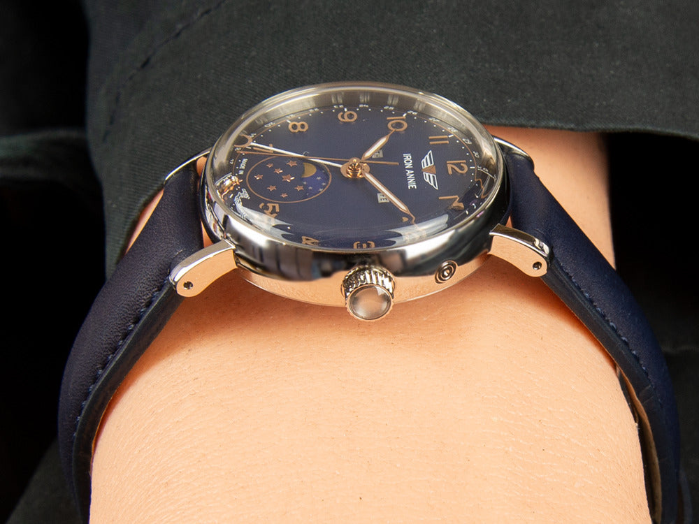 Iron Annie Amazonas Impression Moonphase Quartz Uhr, Blau, 36 mm 