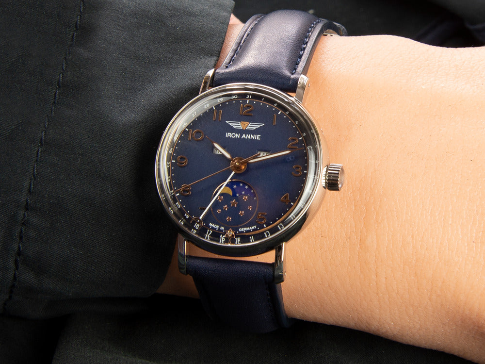 Iron Annie Amazonas Impression Moonphase Quartz Uhr, Blau, 36 mm 