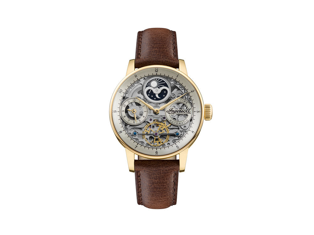 Ingersoll Jazz Automatik Uhr, 44 mm, PVD Gold, Golden, 5 atm, Leder, I07704