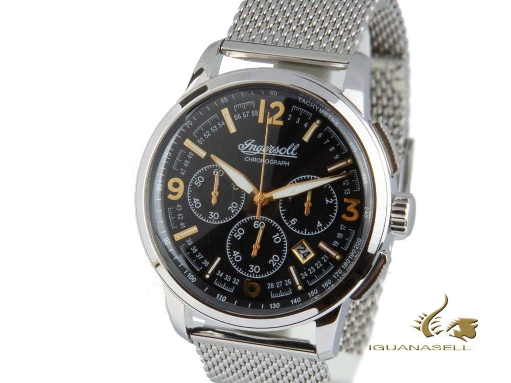 Ingersoll Regent Quartz Uhr, Chronograph, Schwarz, Milanaise Stahlband, I00103