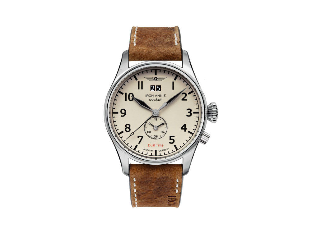 Iron Annie Cockpit Quartz Uhr, Beige, 42 mm, GMT, Tag, 5140-3