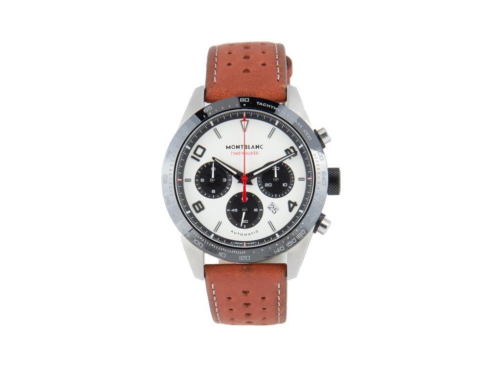 Montblanc TimeWalker Automatik Uhr, MB 25.10, 43 mm, Weiss, Lederband, 118488