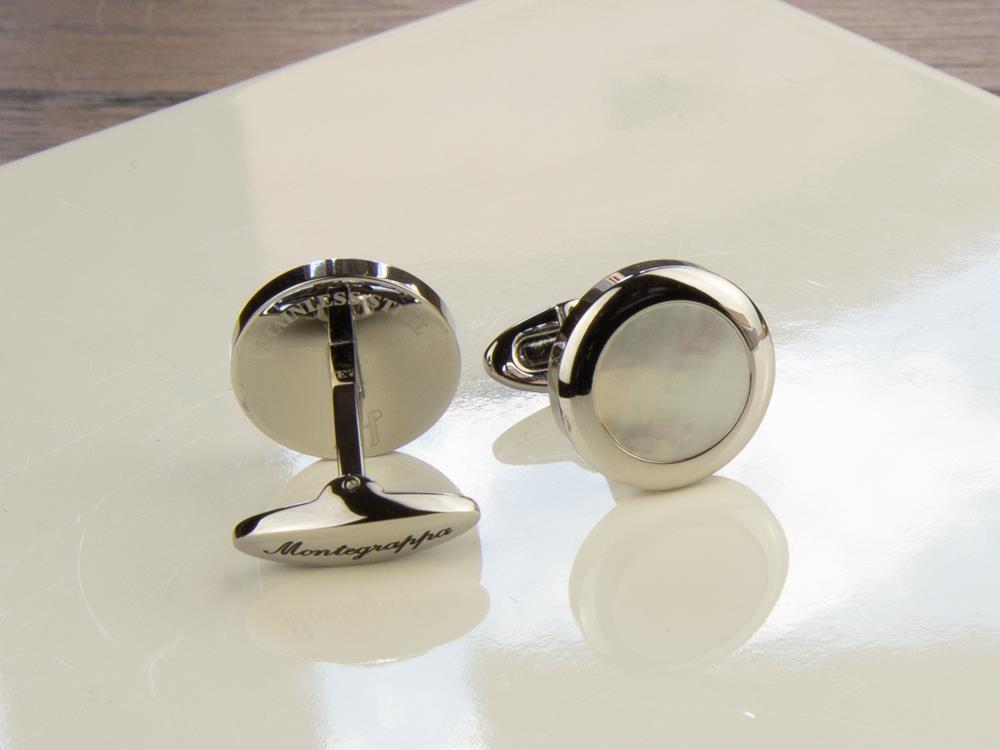 Montegrappa Classico Manschettenknöpfe, Edelstahl, White mother of pearl,