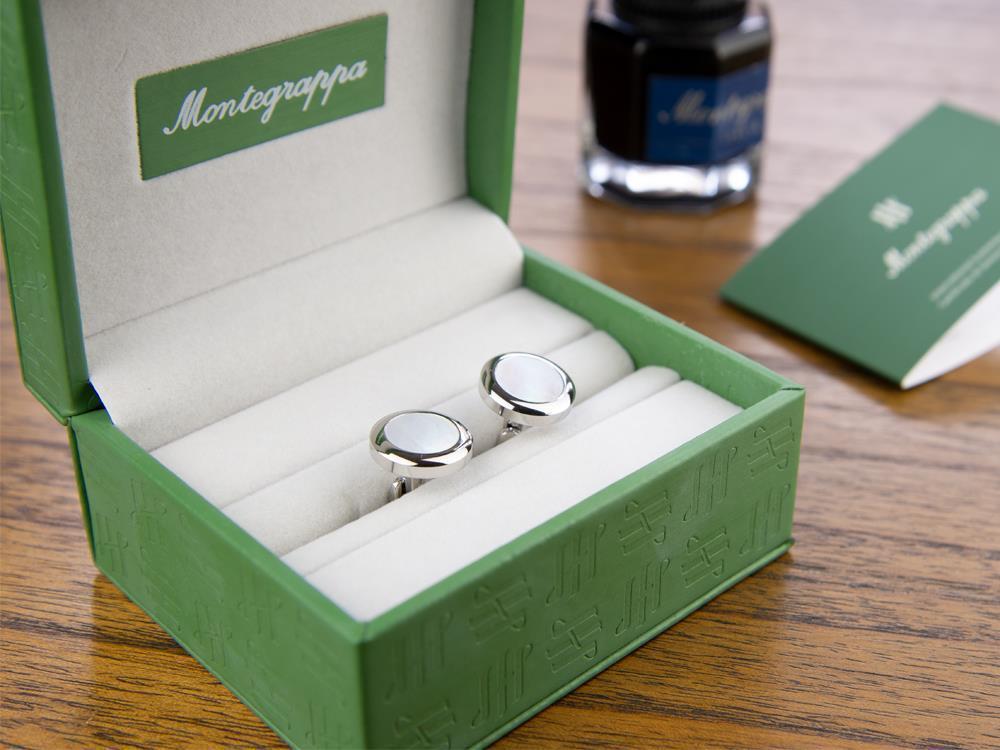 Montegrappa Classico Manschettenknöpfe, Edelstahl, White mother of pearl,