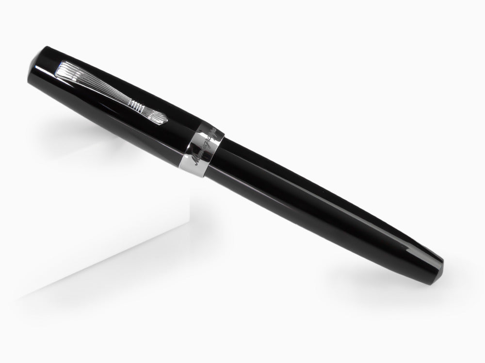 Montegrappa Elmo 02 Jet Black Roller, Schwarzes Edelharz, Edelstahl, ISE2RRAC