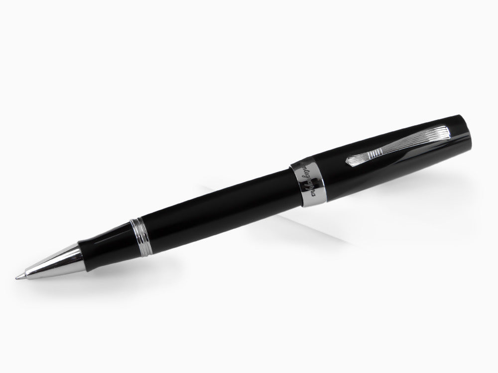 Montegrappa Elmo 02 Jet Black Roller, Schwarzes Edelharz, Edelstahl, ISE2RRAC