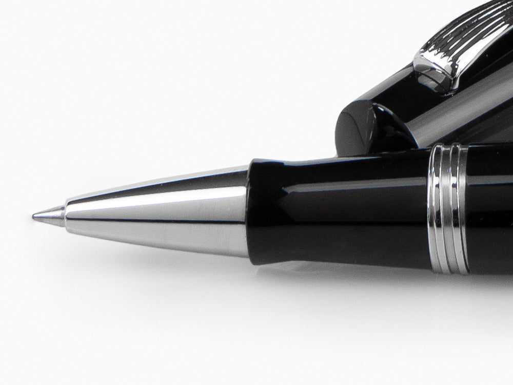 Montegrappa Elmo 02 Jet Black Roller, Schwarzes Edelharz, Edelstahl, ISE2RRAC