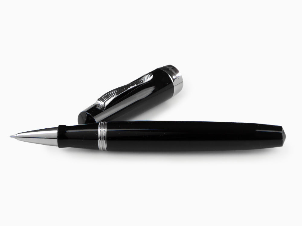Montegrappa Elmo 02 Jet Black Roller, Schwarzes Edelharz, Edelstahl, ISE2RRAC