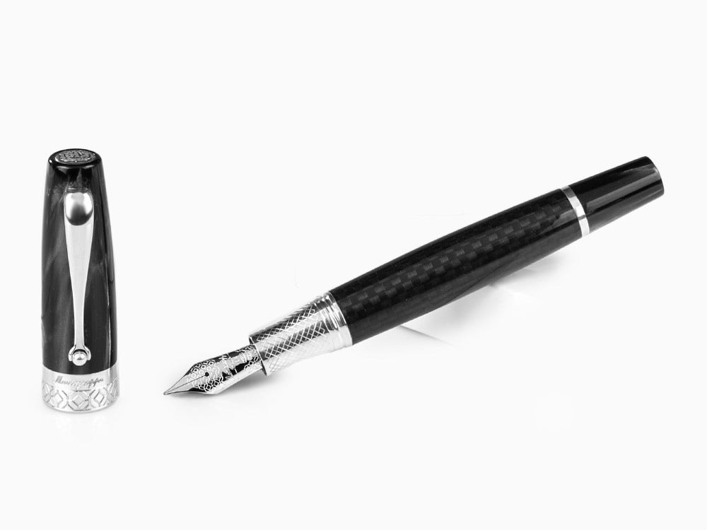 Montegrappa Miya Carbon Füller, Schwarz, Versilberte Beschläge