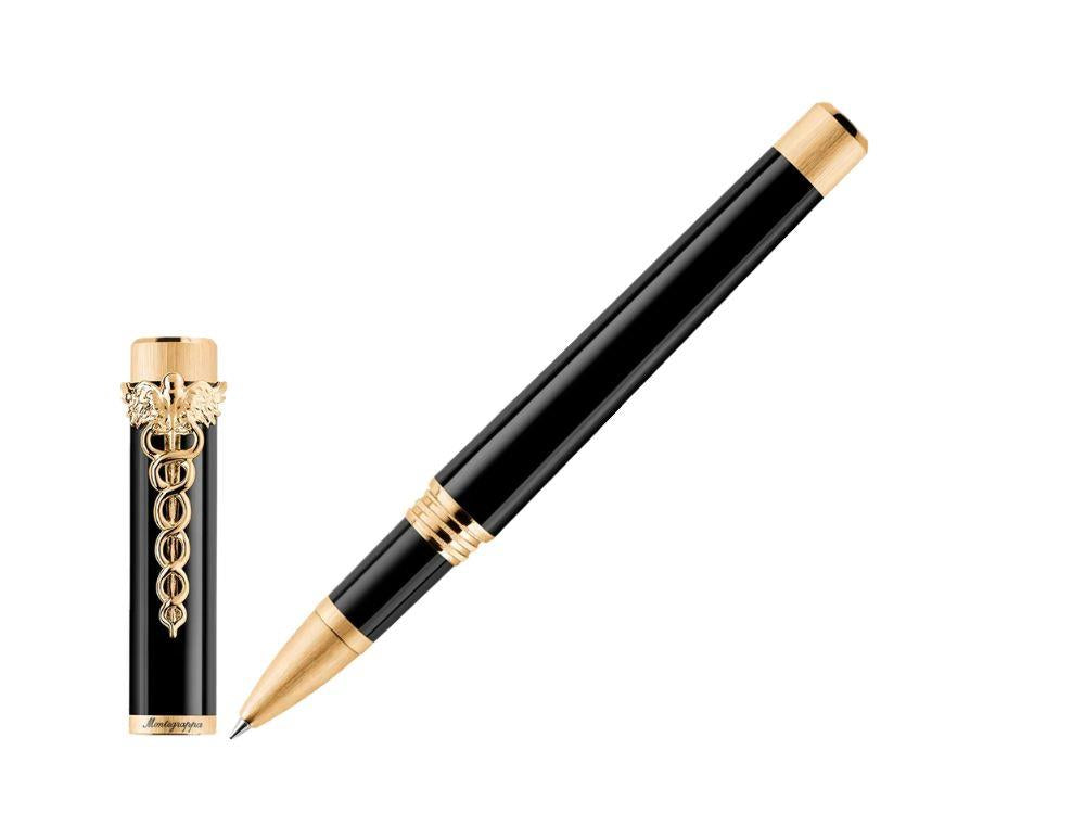 Montegrappa Zero Caduceus Yellow Gold Roller, Schwarz, ISZECRIY